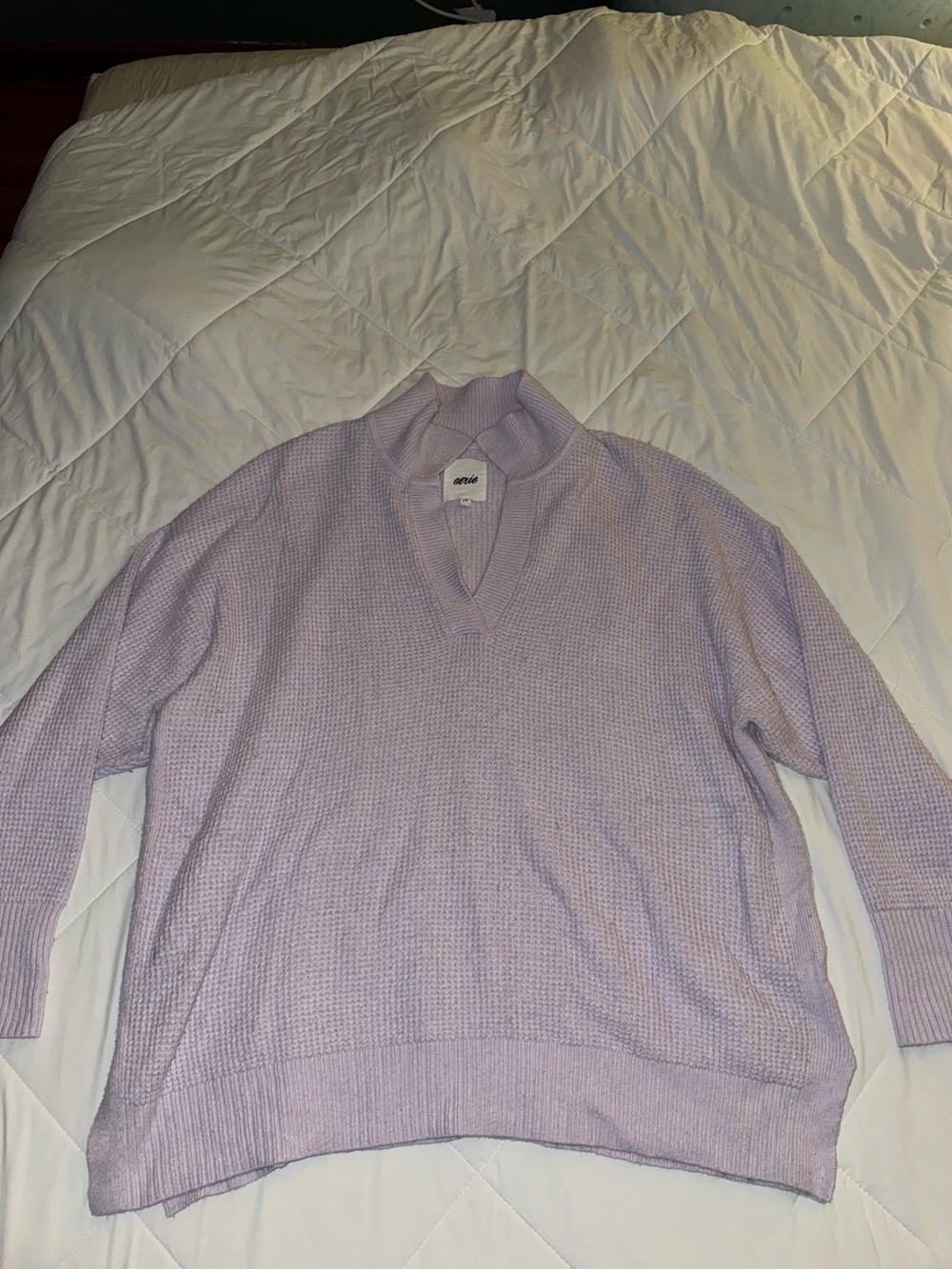 Aerie Lavender V-Neck Waffle Knit Sweater
